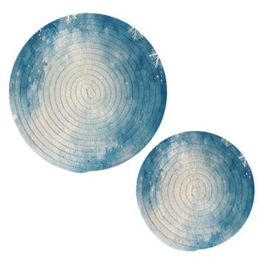 Imagem de Wassud Conjunto de flocos de neve azul para pratos quentes, suportes de panela redondos, almofadas quentes de algodão, porta-copos elegantes, decoração de cozinha e acessórios, 2 peças