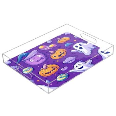 Imagem de xigua Bandeja de servir de acrílico fantasma de Halloween com alças à prova de derramamento, bandejas decorativas de festa de Halloween, bandeja organizadora de bancada para banheiro, cozinha, 30,5 x