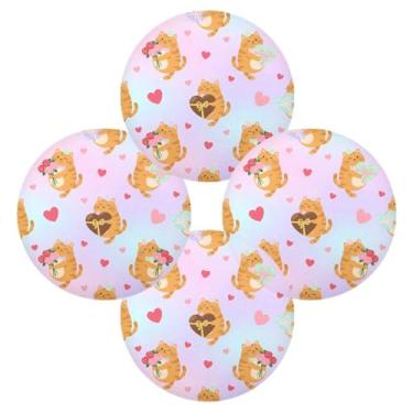 Imagem de Wassud Jogo americano conjunto de 4 tapetes de mesa redondos românticos com corações de gatos para cozinha e jantar, tapetes laváveis e resistentes ao calor, decoração de mesa 39 cm