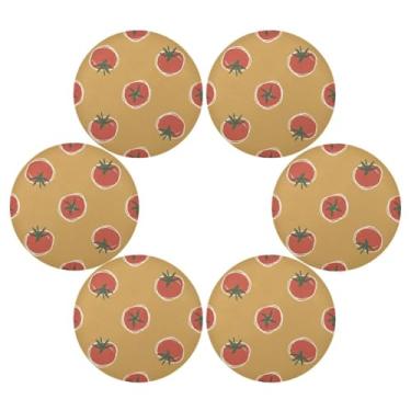 Imagem de Wassud Jogo americano conjunto de 6 tapetes redondos de tomates fofos para cozinha e jantar tapetes laváveis resistentes ao calor para decoração de mesa 39 cm