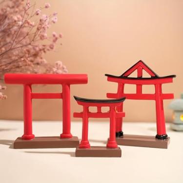 Imagem de Mini Torii Gate Ornamento de resina para jardim zen japonês e aquário pequeno santuário xintoísta tradicional