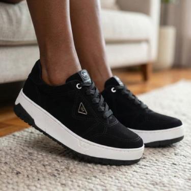 Imagem de Tênis Feminino Via Marte Nobuck com Detalhe Lateral Preto, Preto, 37