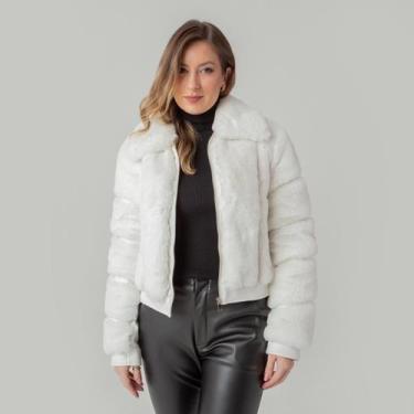 Imagem de Jaqueta susie puffer couro e pelúcia feminino - Susie Modas, Branco, P