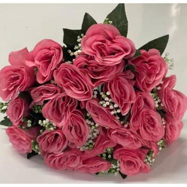 Imagem de Rosa Artificial Decorativa com 24 Flores – Buquê para Arranjos, Festas, Casamento e Decoração de Interiores(Rosê,Kit com 2)