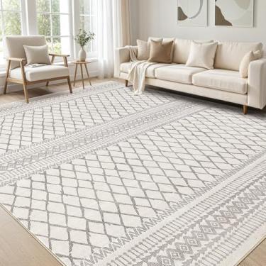 Imagem de cotiled Tapete de área de 25,5 x 30,5 cm para sala de estar, lavável e antiderrapante, tapete de área grande, macio, boho, para quarto e sala de jantar (bege/cinza, 25,5 x 30,5 cm)