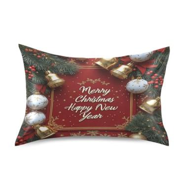 Imagem de Blueangle Fronha de cetim Sinos dourados de Natal para cabelo e pele, fronha de seda, tamanho Queen (50,8 x 76,2 cm) - Capas de almofada de cetim refrescantes com fecho de envelope (568)