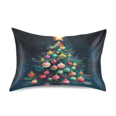Imagem de Blueangle Fronha de cetim colorida de árvore de Natal para cabelo e pele, fronha de seda, tamanho padrão (51 x 66 cm) - Capas de almofada de cetim com fecho de envelope (538)