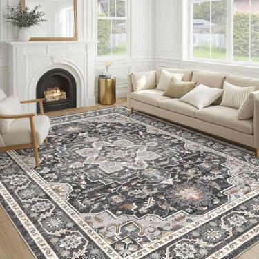 Imagem de Tapete vintage para sala de estar, 20 x 25 cm, grande, macio, lavável, tradicional, desgastado, para quarto, tapete para decoração de casa, escritório, casa, preto