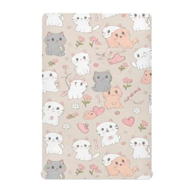 Imagem de SEHANY Lençóis de berço de gatos fofos para meninos e meninas, macio, respirável, elástico, lençol com elástico padrão para bebês de 27 x 99 cm