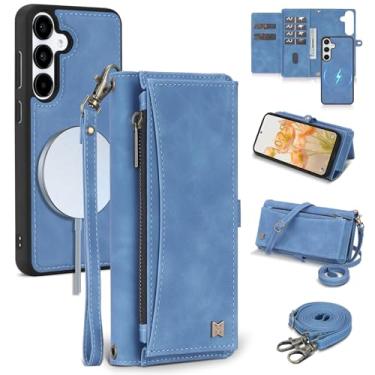 Imagem de BLISLIAR Capa carteira para Samsung Galaxy S25 Plus com porta-cartões/carteira/alça transversal | Bloqueio RFID | Magnético | Suporte | Destacável | Capa de telefone de couro PU para Galaxy S25+, 6,7