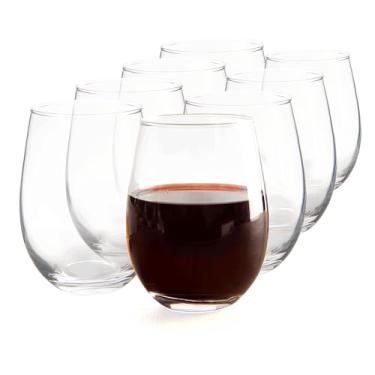 Imagem de UMEIED Conjunto de 8 taças de vinho sem haste de 496 g, copo de vinho padrão de borda lisa para vinho tinto/branco seguro para lava-louças, ideal para uso diário, casa, bar, aniversários, presentes de