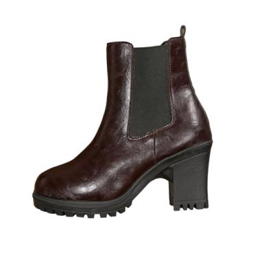 Imagem de Botas curtas femininas de pele oculta grossa com elástico para outono e inverno, casual e versátil, Marrom, 38