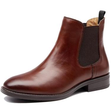 Imagem de U-lite Botas femininas de couro Chelsea confortáveis e elegantes para outono e inverno, Marrom-a com forro de pele fuax, 39