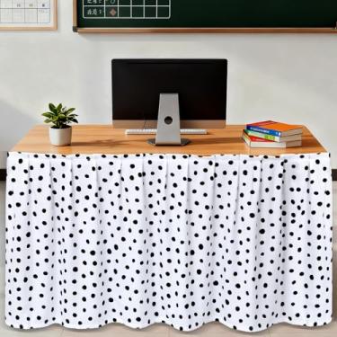 Imagem de Saia de mesa preta e branca de 3,5 m com bolinhas para professores, saias de mesa para decoração de sala de aula, saia retangular para decoração de sala de aula, para pré-escola, escritório, decoração