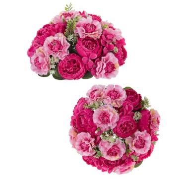Imagem de Inweder Bolas de flores para centros de mesa de casamento, peônia: 2 peças de bolas de flores pequenas artificiais rosa buquê de arranjo para festa aniversário casa branca