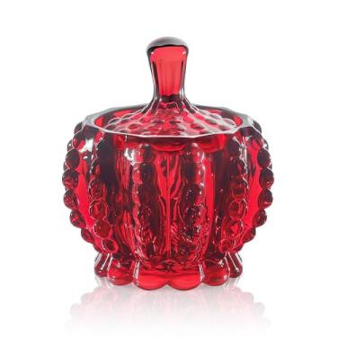 Imagem de Joeyan Frascos de vidro vermelho em relevo de 170 g com tampa, pratos de cristal para doces, recipientes de alimentos com contas, caixa de joias, recipientes decorativos de boticário para buffet de