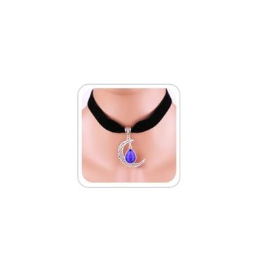 Imagem de LKingel Colar gótico de lua de Halloween para mulheres punk vampiro lua pingente colares vintage veludo cristal gargantilha colar de bruxa Halloween baile fantasia joias acessórios emmo 2025, Zinco