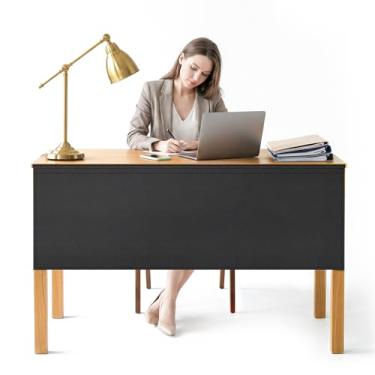 Imagem de HolyMaji Painel de privacidade sob a mesa de 122 cm painel autoadesivo modéstia 600D saia de mesa resistente divisor de privacidade para escritório, casa ou estação de trabalho em pé escudo corretivo