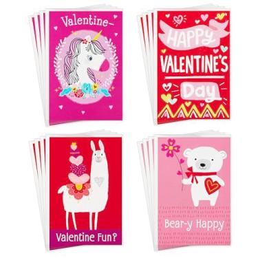 Imagem de Hallmark Cartões sortidos de Dia dos Namorados para crianças, 12 cartões com envelopes (unicórnios, ursos, lhamas)