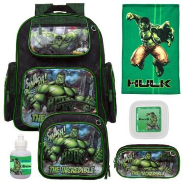 Imagem de Mochila Escolar Juvenil Masculina c Lancheira Incrivel Hulk - TOYS 2U