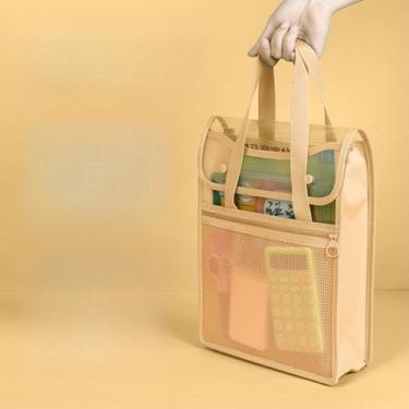 Imagem de Pasta impermeável para documentos com alça, bolsa escolar de mão para provas, materiais e arquivos, grande capacidade, organização prática para estudo e uso diário (amarelo#B)