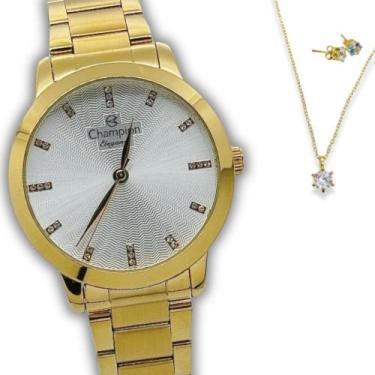 Imagem de Kit Relógio Champion Feminino Dourado com Fundo Branco Original com Br