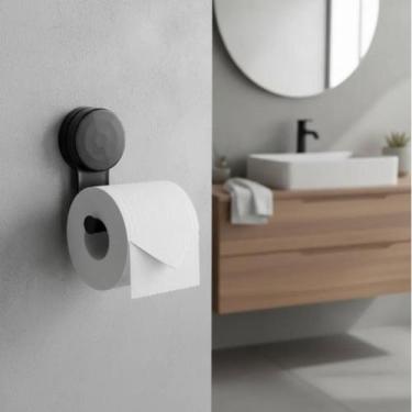 Imagem de Porta Papel Higiênico Suporte de Parede Autoadesivo Sem Furo Preto Art