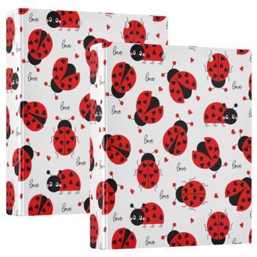 Imagem de Vuiyean Fichário de joaninha fofo com 3 anéis de 3 anéis de 3 cm com prancheta e bolsos, pasta de arquivo grande resistente para material escolar de escritório - Comporta 200 folhas, 2 peças