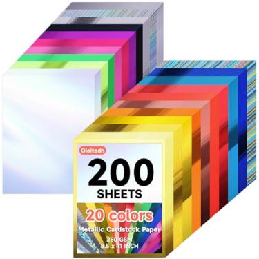 Imagem de 200 folhas de cartolina holográfica, papel-cartolina metálica, glitter, 8,5 x 11,250 gsm/41,7 kg, brilhante, iridescente, espelho, folha reflexiva, para cartazes, álbuns, artesanato