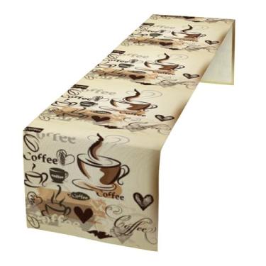 Imagem de Caminho de mesa com tema de café, decoração rústica de mesa de jantar para decoração de festa em casa 33 x 152 cm