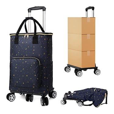 Imagem de Carrinho de compras dobrável grande de 6 rodas com bolsa impermeável removível de 35 L, de metal, leve, com rolamento, carrinho utilitário para mobilidade.