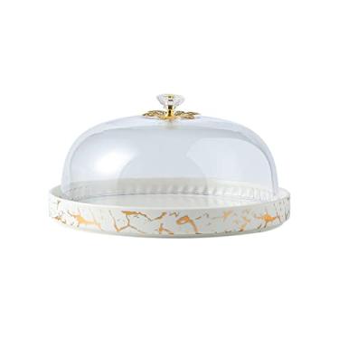 Imagem de Suporte de bolo de cerâmica com tampa de vidro transparente, mesa de sobremesa multicolorida, elegante, loja de cupcake, casamento, festa de aniversário, suporte para cupcake (B)