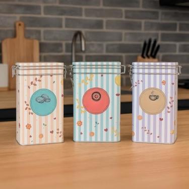 Imagem de Kit 3 Potes de Metal Retrô Herméticos para Mantimentos – Café, Biscoitos e Nuts Armazenamento(MODELO 1)