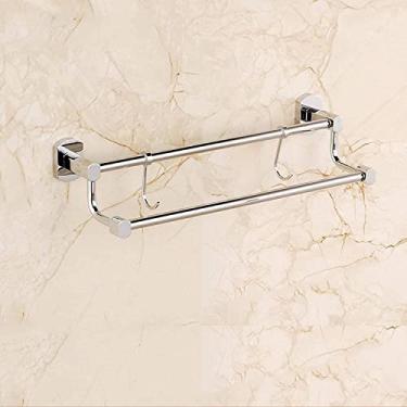 Imagem de Toalheiro Toalheiro Prateleiras de banheiro Suporte de toalha montado na parede cromado com 2 ganchos toalheiro de banheiro acessórios toalheiro de banheiro toalheiro
