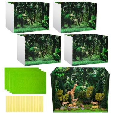 Imagem de AmazingSpark Caixa de diorama e decoração de grama falsa, conjunto de suprimentos de projeto de diorama da floresta tropical, kit de vitrine de papelão e grama artificial com fitas dupla face para