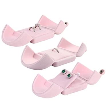 Imagem de Conjunto de 3 peças com suporte duplo, brincos de casamento, anéis de presente, exibição única, caixa de férias: joias bugigangas anel de joia rosa aberto armazenamento envelhecimento casal noivado