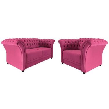 Imagem de Kit Poltrona e Namoradeira Chesterfield Sofia Sintético Pink - Doce So