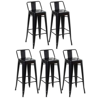 Imagem de Kit 5 Banquetas Altas Industriais Pretas em Aço 76cm com Encosto – Modelo Iron Tolix
