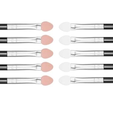 Imagem de 10 pincéis aplicadores de esponja de sombra, pincéis de maquiagem oval de algodão de duas cores, pincel de delineador e sombra