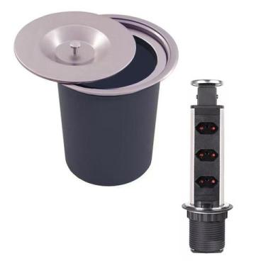 Imagem de Lixeira De Embutir 5 Lts + Torre De Tomada inox Escovado Kzi - Kazalin
