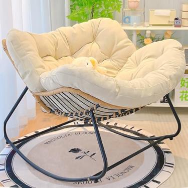 Imagem de Cadeira reclinável acolchoada de vime para ambientes externos, cadeira de pátio confortável, cadeira de leitura interna grande, cadeira de balanço de vime para varanda, varanda, jardim, pátio, quintal