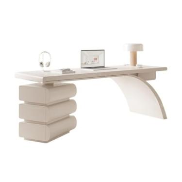 Imagem de Mesa moderna de estilo francês com pernas artísticas, trabalho de estudo de espaço pequeno com 3 gavetas de armazenamento para escritório (G)