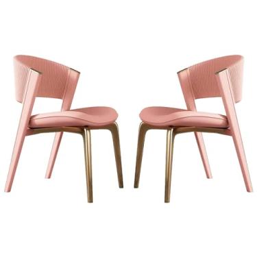 Imagem de Cadeiras de jantar estofadas de meados do século - Conjunto de 2 | Cadeiras de couro sintético com pernas de metal para cozinha e sala de jantar