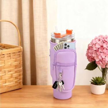 Imagem de Bolsa tiracolo para garrafa de água de 1,134 g, suporte transversal para garrafa de água com fecho magnético, bolsa de neoprene com alça e bolsos ajustáveis, bolsa térmica para garrafa de água para