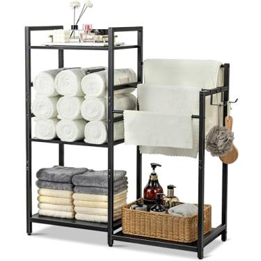 Imagem de Toalheiro para banheiro, suporte de secagem de toalhas de 3 camadas, suporte organizador de toalhas independente, organizadores de banheiro e armazenamento para toalhas de secagem dobradas enroladas