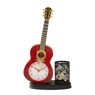 Imagem de Despertador, relógio de violino com suporte de caneta, ornamento decorativo de mesa para escritório, quarto, sala de aula, organizador de mesa para amantes de violino, aniversário (vermelho)