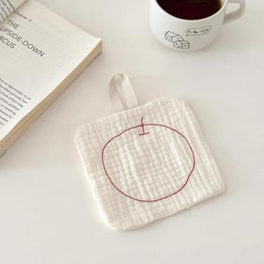 Imagem de Porta-copos de mão bordados, peça única, design de laço acolchoado, jogo americano de cozinha absorvente para copos, canecas, decoração de mesa, Redapple