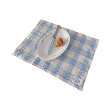 Imagem de Toalha De Mesa Coreana Retrô Xadrez Azul, Jogo Americano, Base Isolant