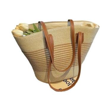 Imagem de Bolsa De Ombro De Palha Grande Para Mulheres, Ideal Para Viagens De Ve