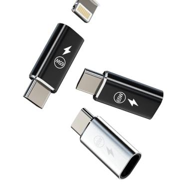 Imagem de Adaptador de carregador USB C de 65 W para iPhone 15 Pro Max Plus (pacote com 3) tipo C macho para cabo fêmea Lightning conector de carregamento rápido Android para Apple para iPad Pro Air Mini